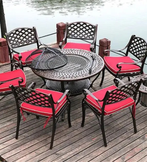 Bàn Sân Vườn Nhôm Đúc Bếp Than Ngoài Trời - SV37