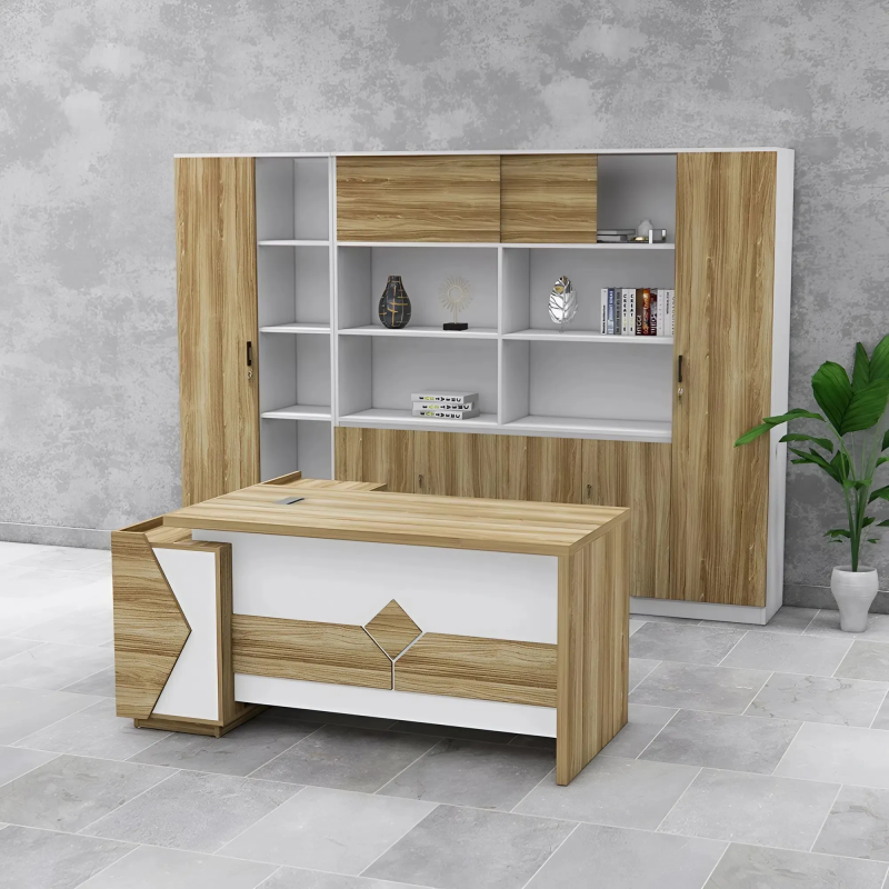 Bàn Giám Đốc Gỗ Sáng Họa Tiết Hình Khối - BGĐ111