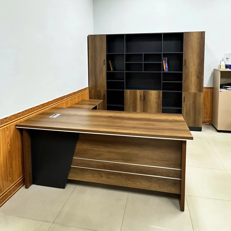 Bàn Giám Đốc Góc L Phối Màu Tối, Yếm Cắt Chéo - BGĐ122