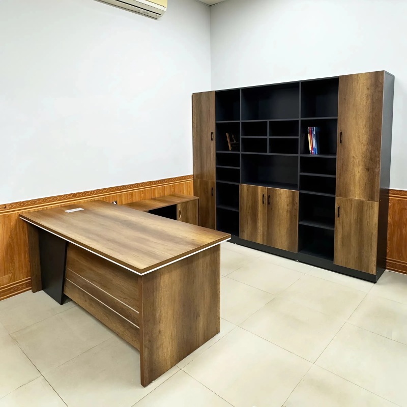 Bàn Giám Đốc Góc L Phối Màu Tối, Yếm Cắt Chéo - BGĐ122