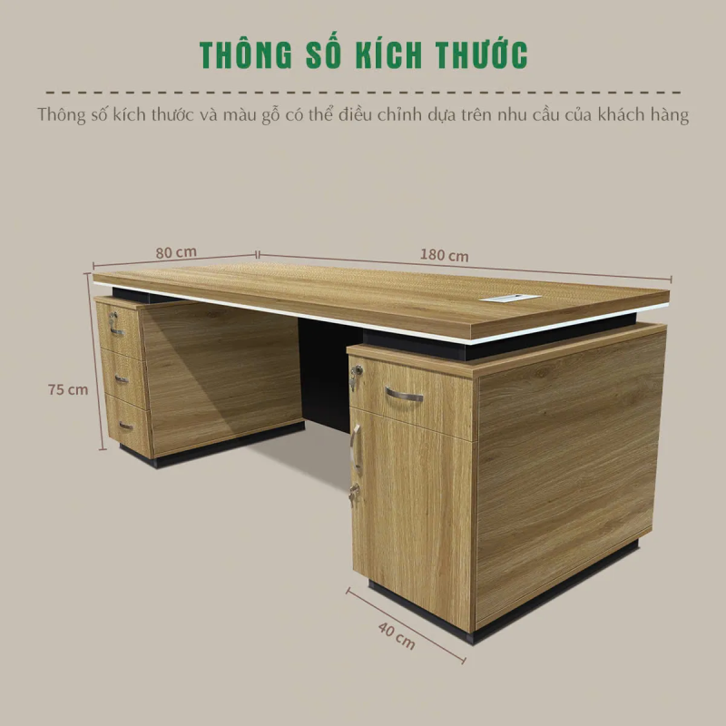 Bàn Giám Đốc Hộc Tủ Họa Tiết Mũi Tên Đối Xứng - BGĐ137