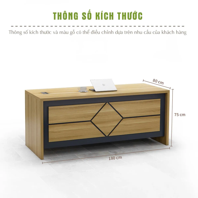 Bàn Giám Đốc Họa Tiết Kim Cương Màu Gỗ Sồi Pha Đen - BGĐ128