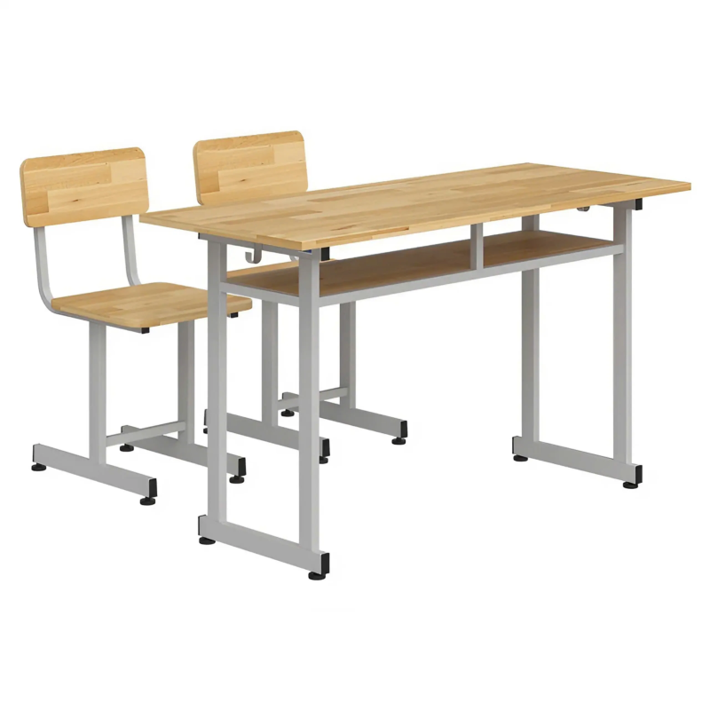Bàn Học Ghế Sinh Đôi Gỗ Cao Su Khung Sắt Chắc Chắn - BGHS38