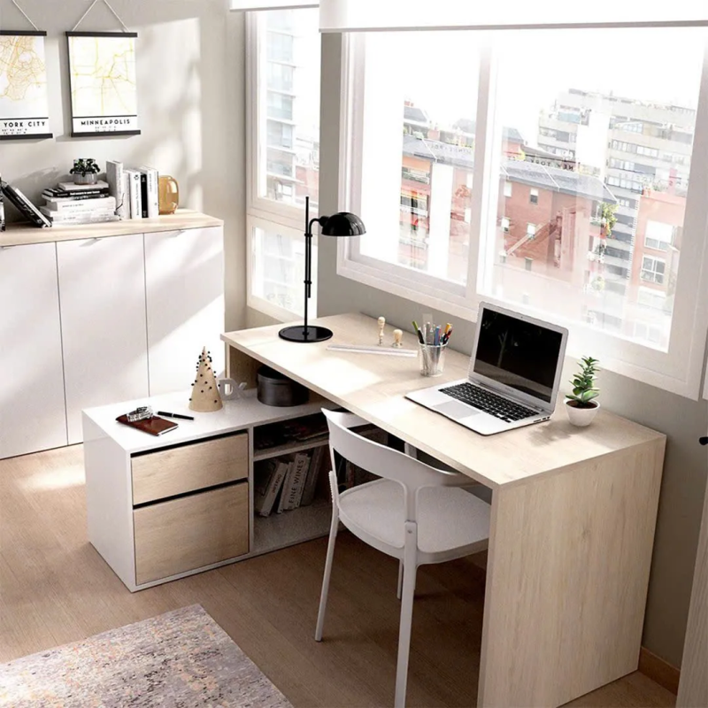 Bàn Làm Việc Gỗ Góc L Kèm Kệ Tích Hợp Ngăn Kéo - BG71