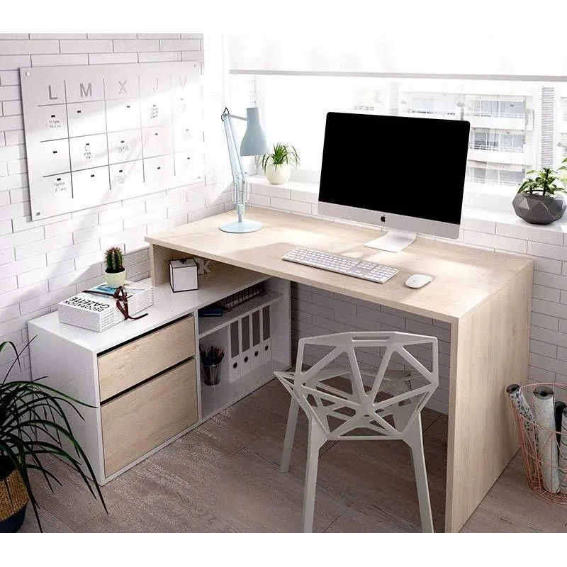 Bàn Làm Việc Gỗ Góc L Kèm Kệ Tích Hợp Ngăn Kéo - BG71