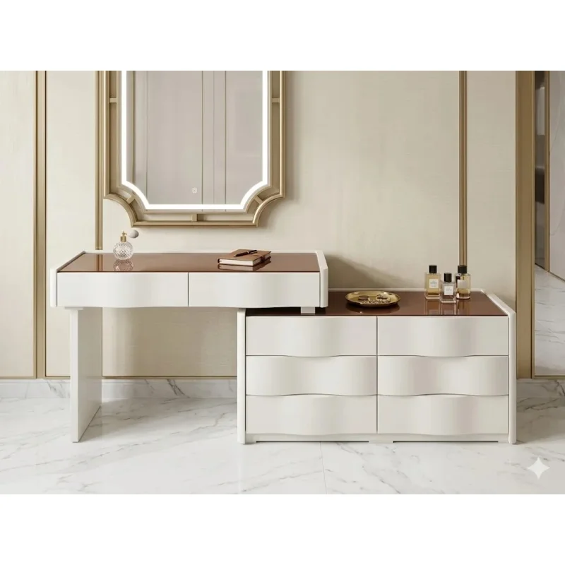 Bàn Trang Điểm Mặt Kính Nâu Sang Trọng - BTD35