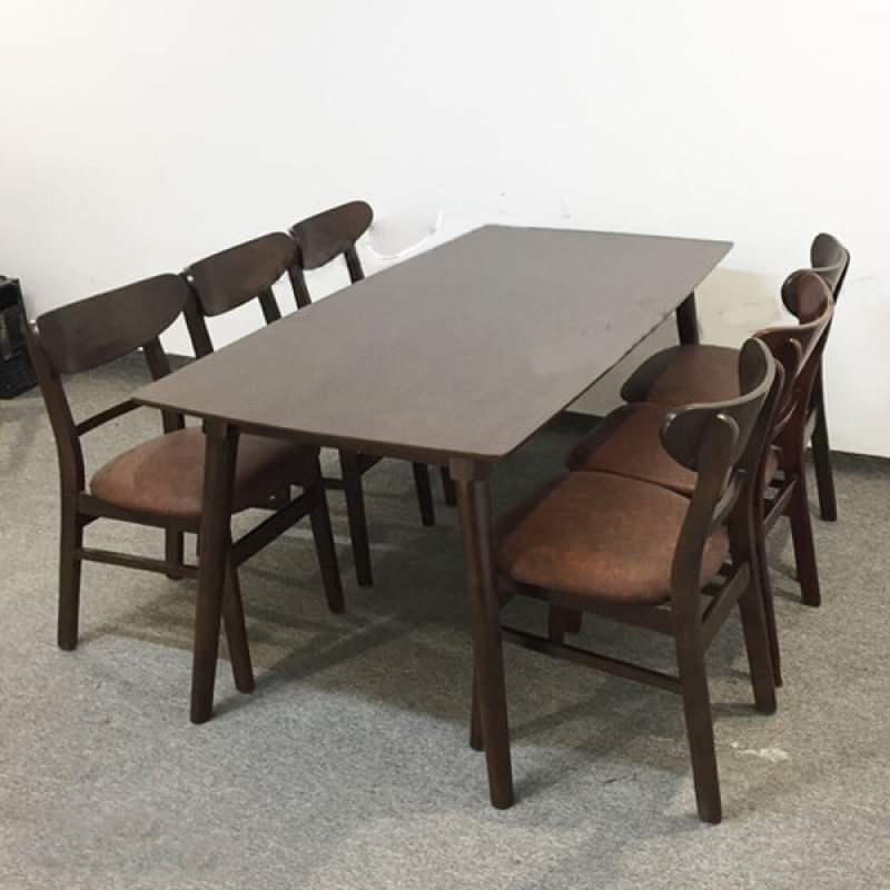Bộ Bàn Ăn Gia Đình 6 Ghế Gỗ Màu Nâu - BGA15