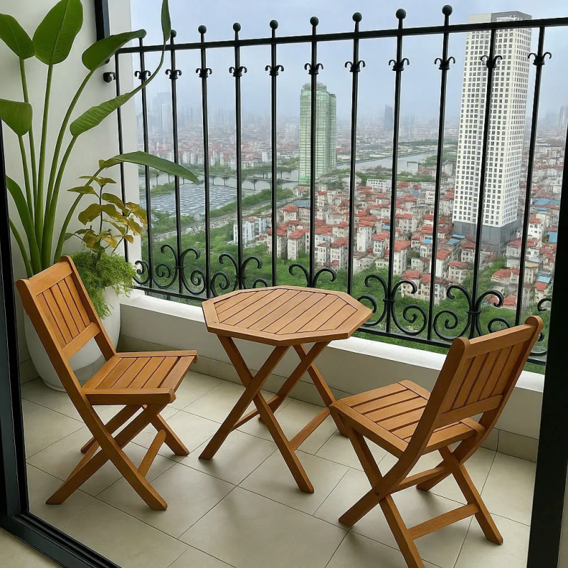 Bộ Bàn Ghế Tiếp Khách 4 Ghế Bàn Tròn Gấp Gọn - BGCF3