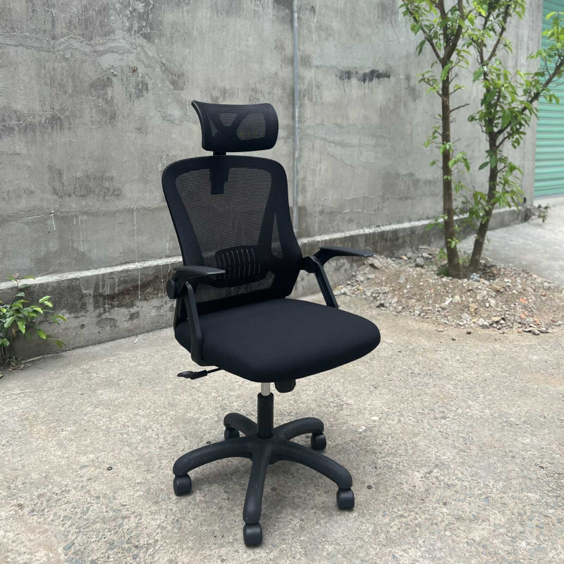 Ghế Xoay Văn Phòng Tựa Đầu Tay Gập Màu Đen - GX31