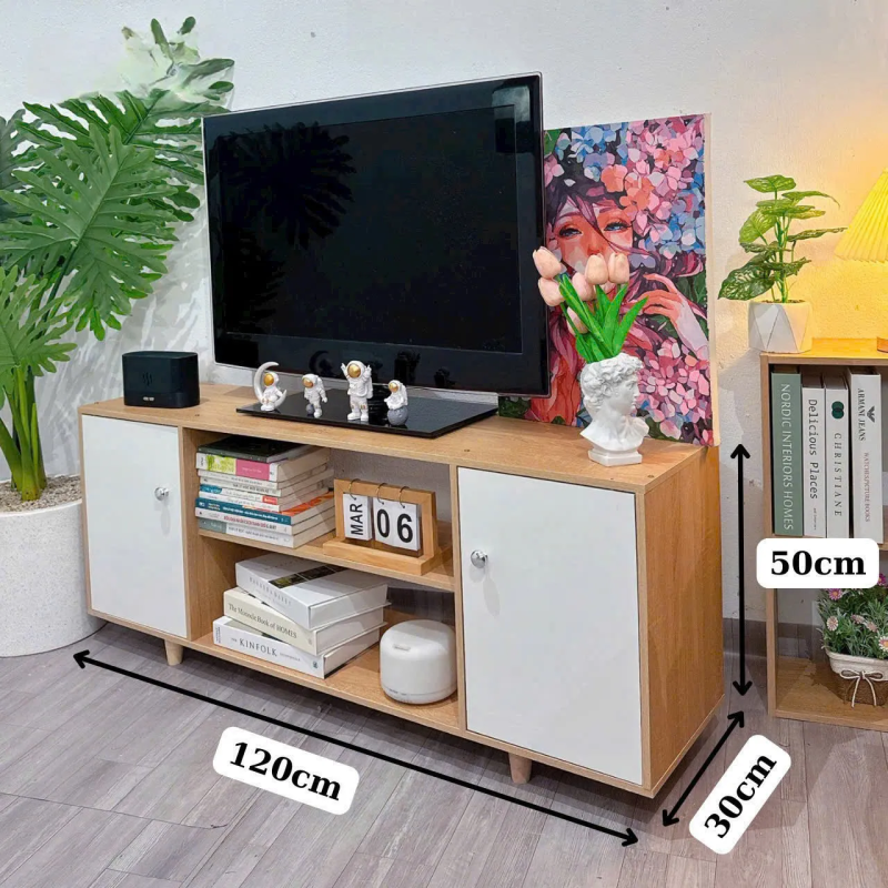 Kệ Tivi Gỗ 2 Cánh Mở Đa Năng Có Ngăn Kệ Trang Trí - KTV3