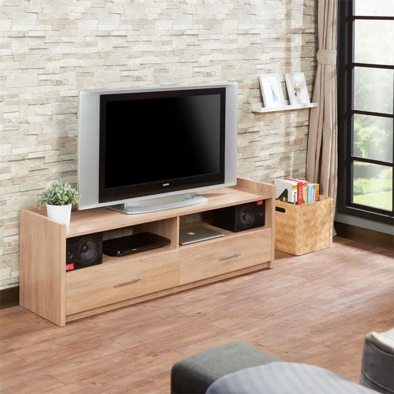 Kệ Tivi Gỗ MDF 2 Ngăn Kéo Và Kệ Mở Đối Xứng - KTV29