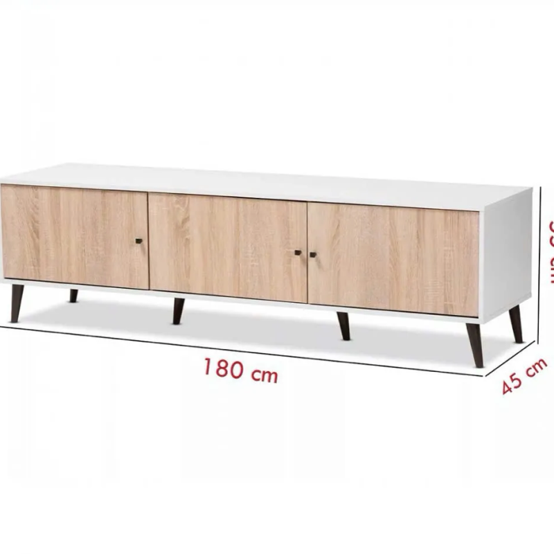 Kệ Tivi Gỗ MDF 3 Cánh Cửa Mở Chân Cao Tối Giản - KTV24