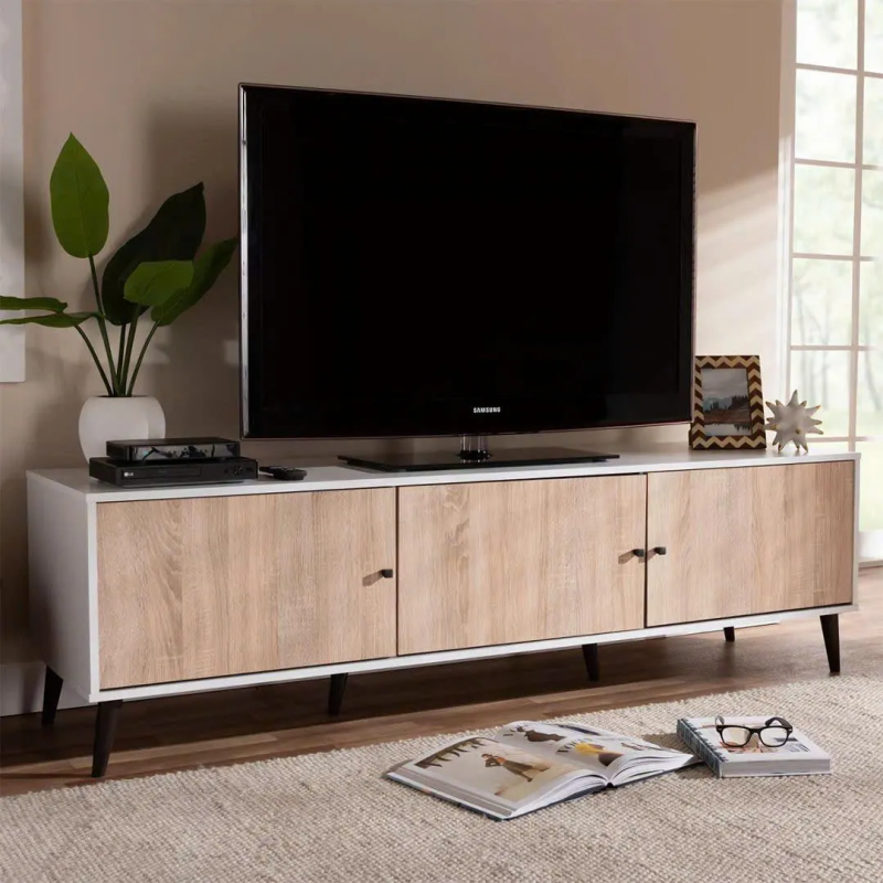Kệ Tivi Gỗ MDF 3 Cánh Cửa Mở Chân Cao Tối Giản - KTV24