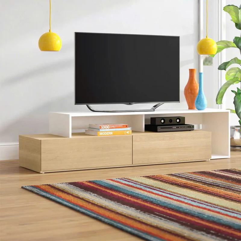 Kệ Tivi Gỗ Thiết Kế 2 Tầng Ngăn Kéo Ẩn Hiện Đại - KTV9