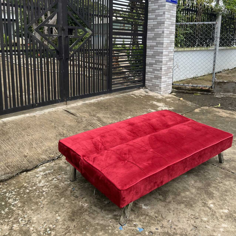 Sofa giường nằm nhung màu đỏ cao cấp - SF7