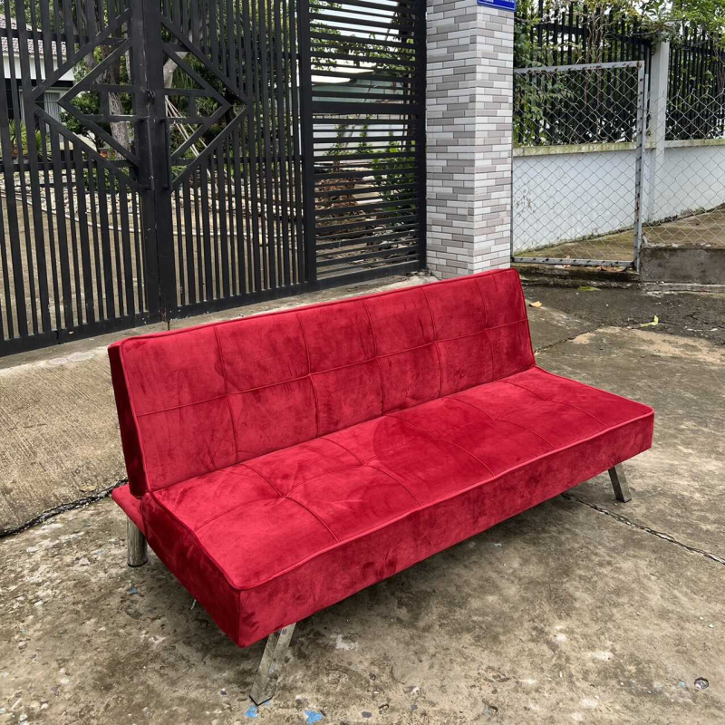 Sofa giường nằm nhung màu đỏ cao cấp - SF7