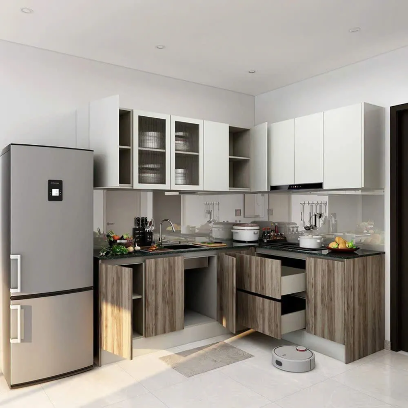 Tủ Bếp Chữ L Vân Sọc Thời Thượng - TB36