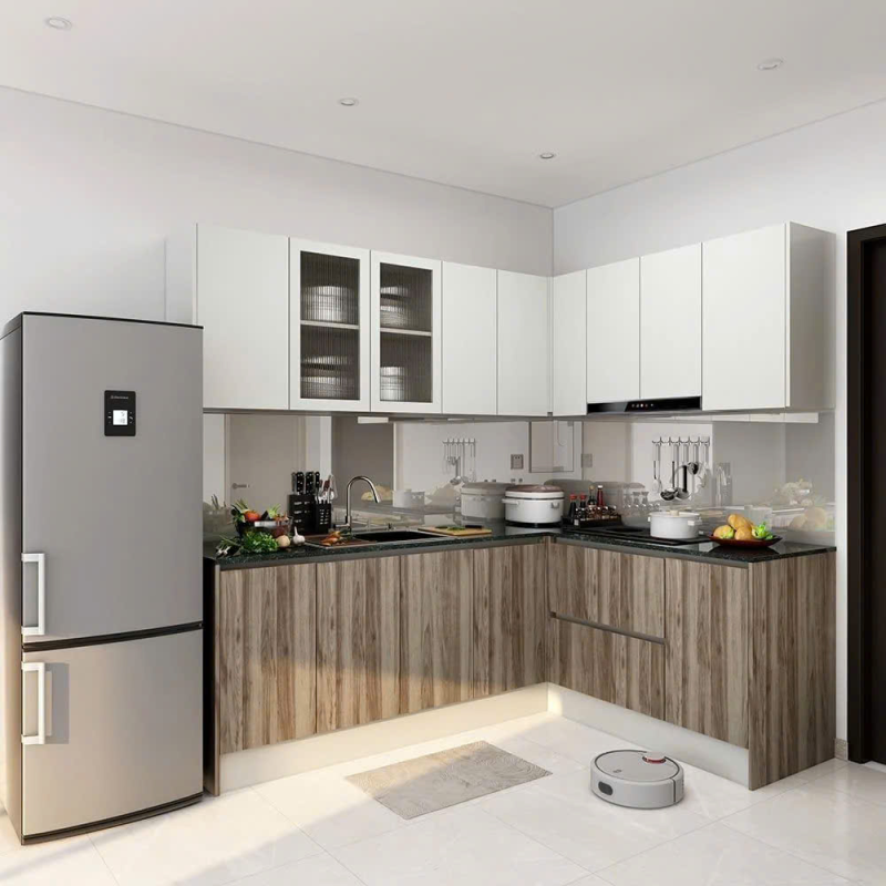 Tủ Bếp Chữ L Vân Sọc Thời Thượng - TB36