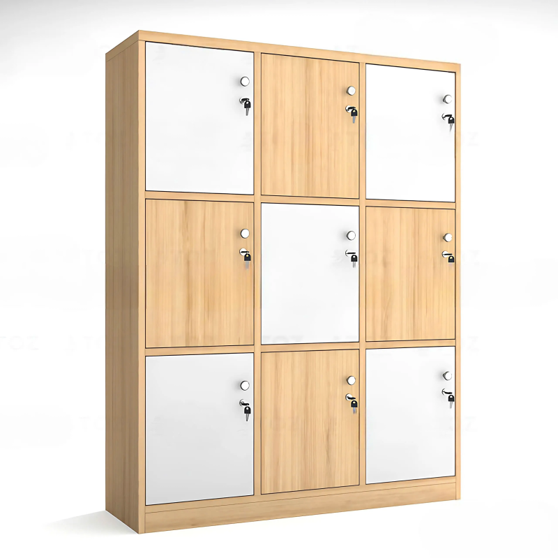 Tủ Locker 9 Ngăn Xen Kẻ Caro Vàng Trắng - TLK65