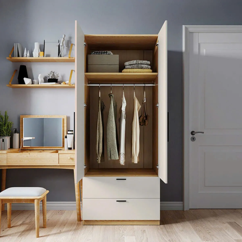 Tủ Quần Áo Gỗ MDF 2 Cánh Tối Giản Có Hộc Kéo - TQA29