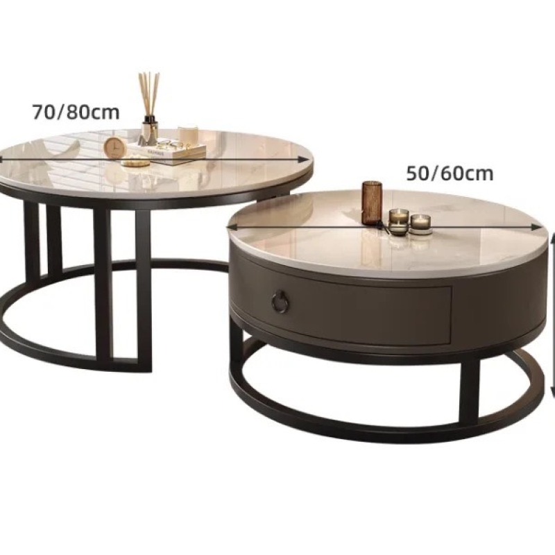 Bàn Trà Đôi Mặt Đá Chân Sắt Sơn Tĩnh Điện - BT19