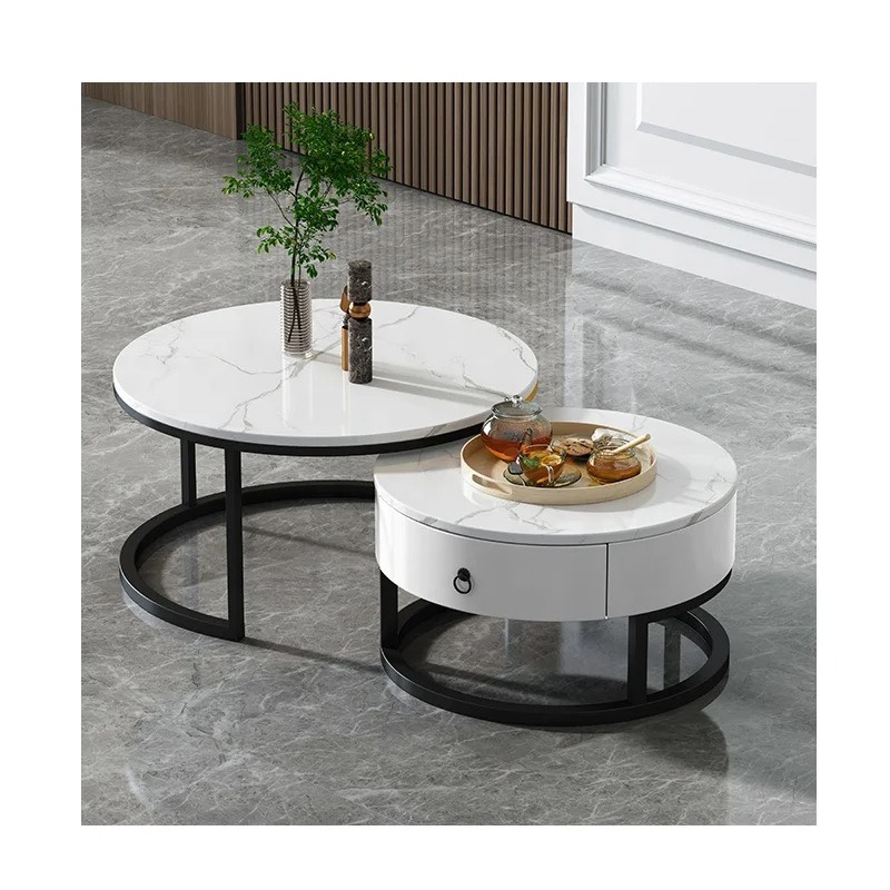 Bàn Trà Đôi Mặt Đá Chân Sắt Sơn Tĩnh Điện - BT19