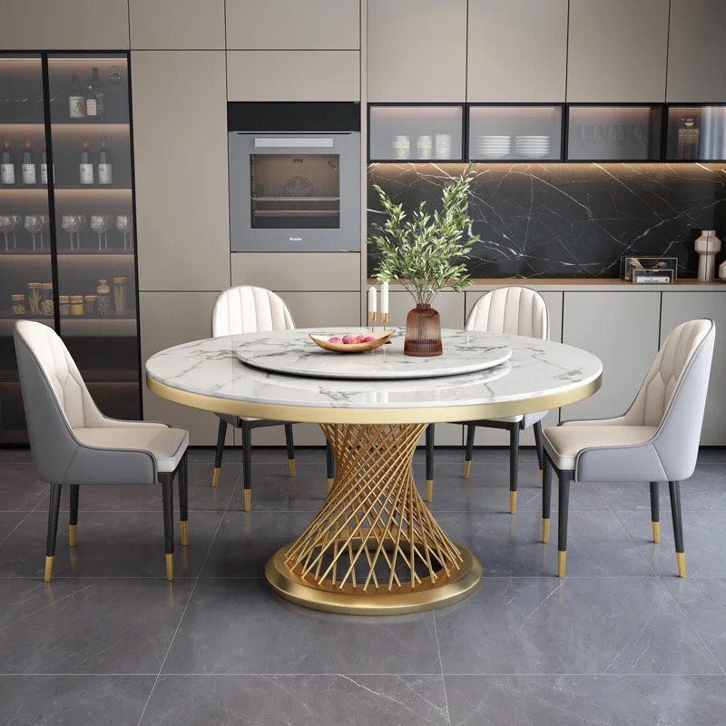 Bộ Bàn Ăn 6 Ghế Chân Xoáy Mạ Vàng - BGA24