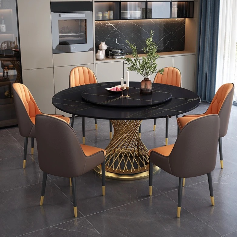Bộ Bàn Ăn 6 Ghế Chân Xoáy Mạ Vàng - BGA24