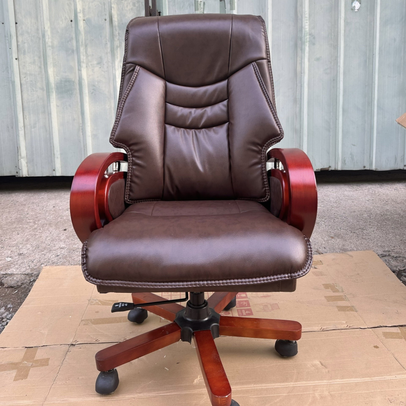 Ghế Giám Đốc Tay Gỗ Bọc Da Nâu - GGĐ31